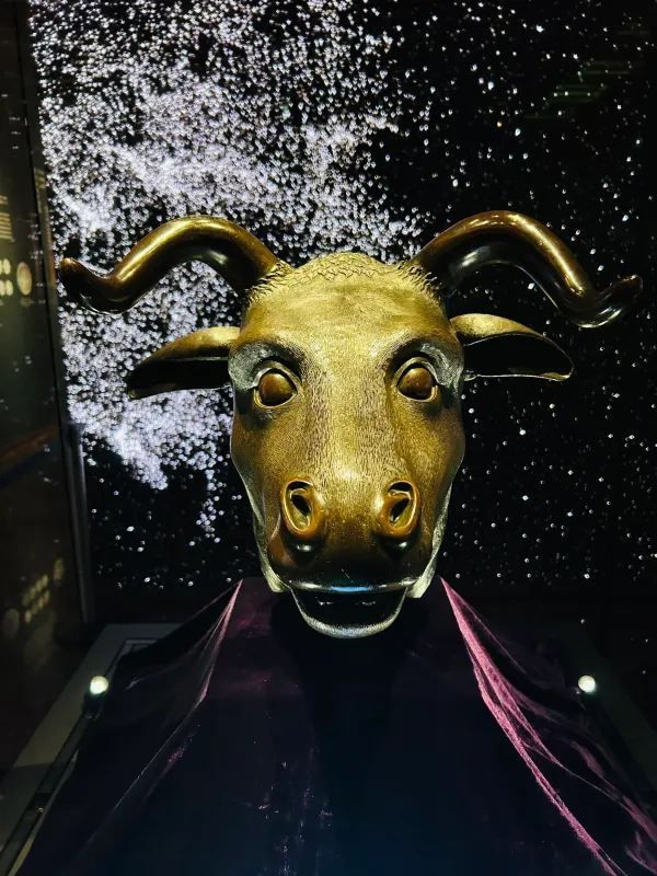 The MGM Cotai Museum in Macau: four zodiac animal heads on display.