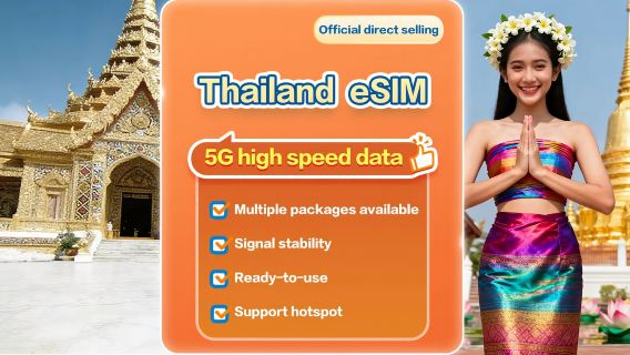 Thailand 4G/5G|eSIM data card|7-20 days with multiple package options|Available immediately|Hotspot supported|QR code