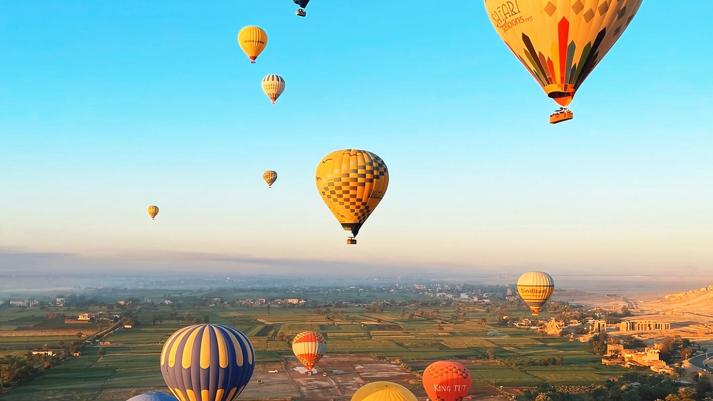 Luxor hot air balloon ride + city hotel transfers + fly over the Valley of the Kings overlooking the Nile River
