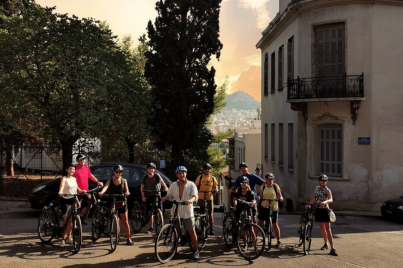 Fietstocht bij zonsondergang in Athene met een gewone of elektrische fiets