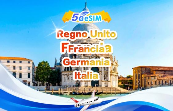 eSIM 5G per Regno Unito, Francia, Germania e Italia | Pacchetto giornaliero/Pacchetto totale | 1-30 giorni | QR code