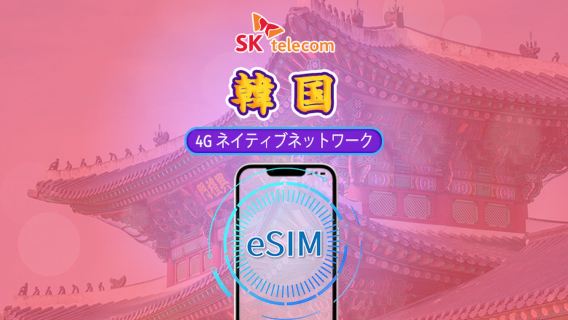 韓国 SKT | 4G eSIM | 1日あたりパッケージ | 電話番号+SMS | 24時間課金 | 1-90日 | QR code