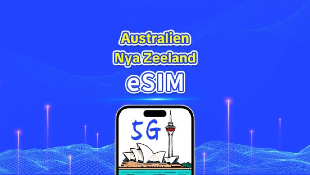 Australien + Nya Zeeland eSIM | 5G/4G | Dagspaket/datapaket | 24-timmars debitering | 1-30 dagar | QR-kod