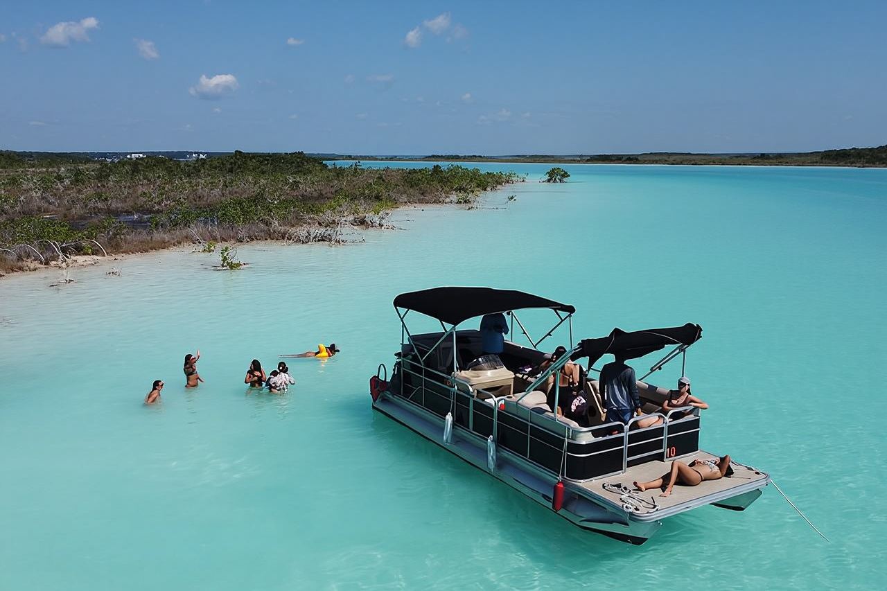 Pontoon Tour - Visit the Pirate Channel, Cenotes and Islands.