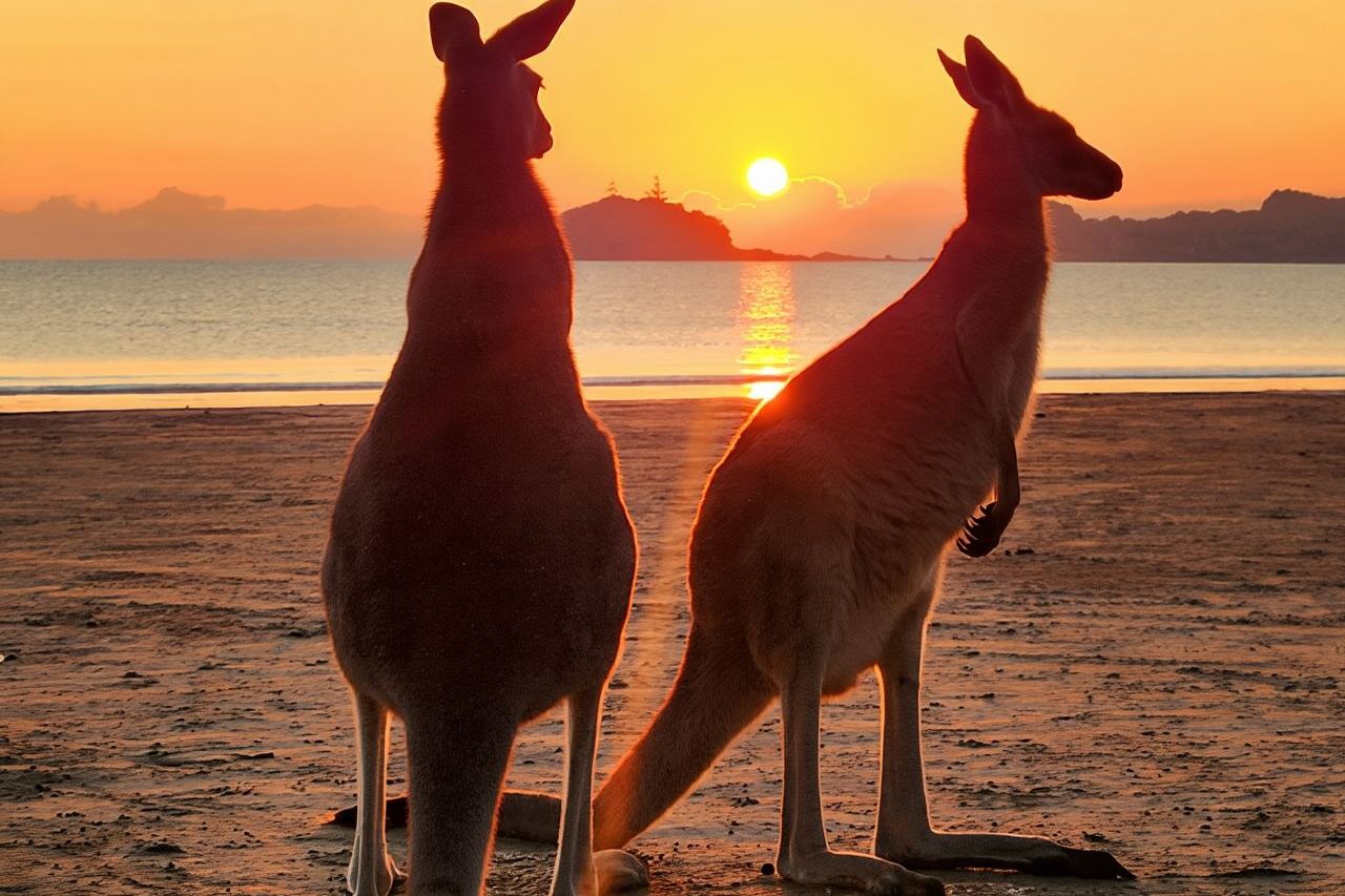 Sunrise with the kangaroos and wallabies