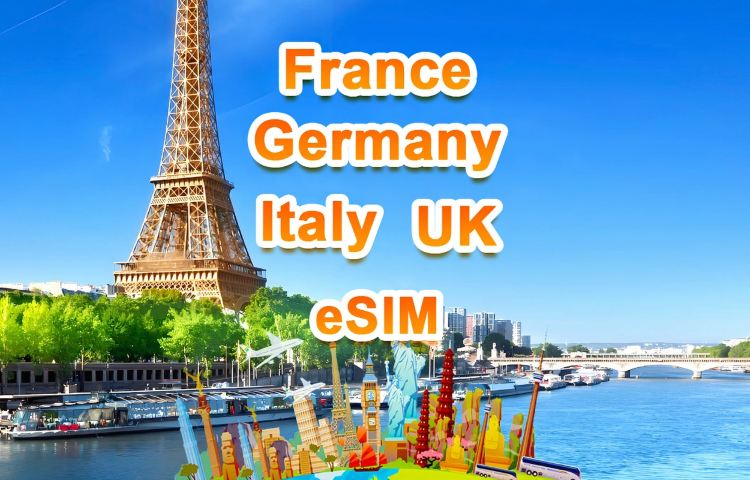UK, France, Germany & Italy 5G eSIM | DayPass /Total | 1-30 days | QR code