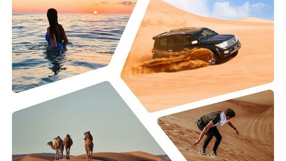 Sharing or Private Safari, Sand Boarding, Camel Ride, inland Sea Quick swim