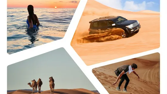 Safari condiviso o privato, sandboarding, giro in cammello, nuotata veloce nel mare interno