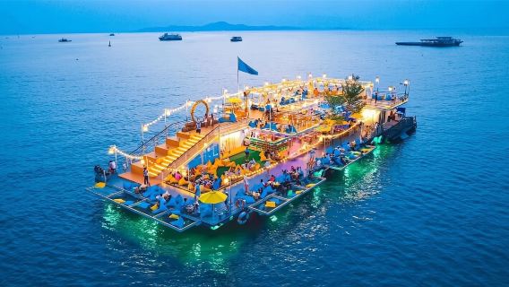 Ink rafting ticket in Pattaya, Thailand Tappia Floating Cafe sea cafe night fishing squid speedboat transfer