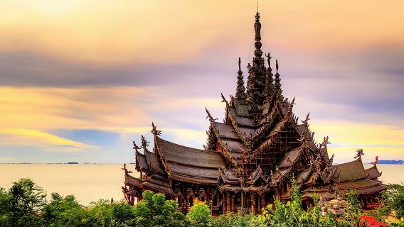 Private car tour from Pattaya: The Temple of Truth + Seven Treasures Buddha Mountain + Nong Nooch Tropical Garden + Pink Beach