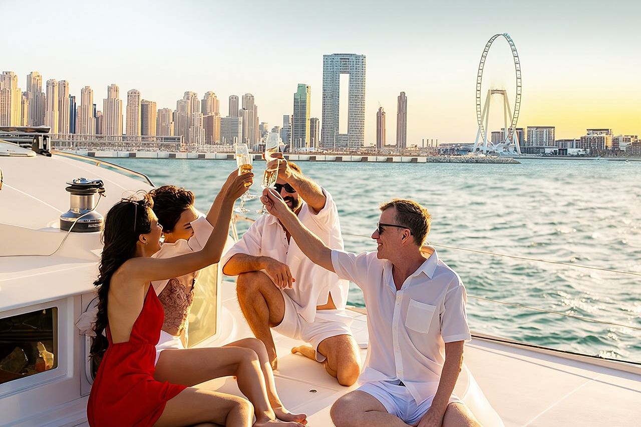 Dubai Marina 2 Hour Sunset Yacht Tour with Alcoholic Drinks
