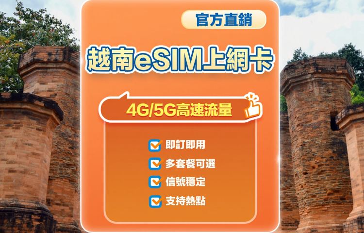 【越南】5G | eSIM上網卡 | 1-10天可選 | 即訂即用 | 支持熱點 | QR Code