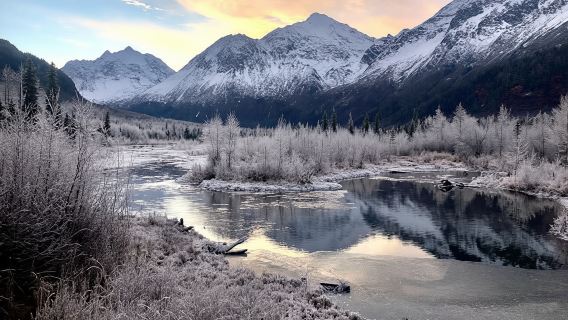 Chugach State Park winter valley and forest hike