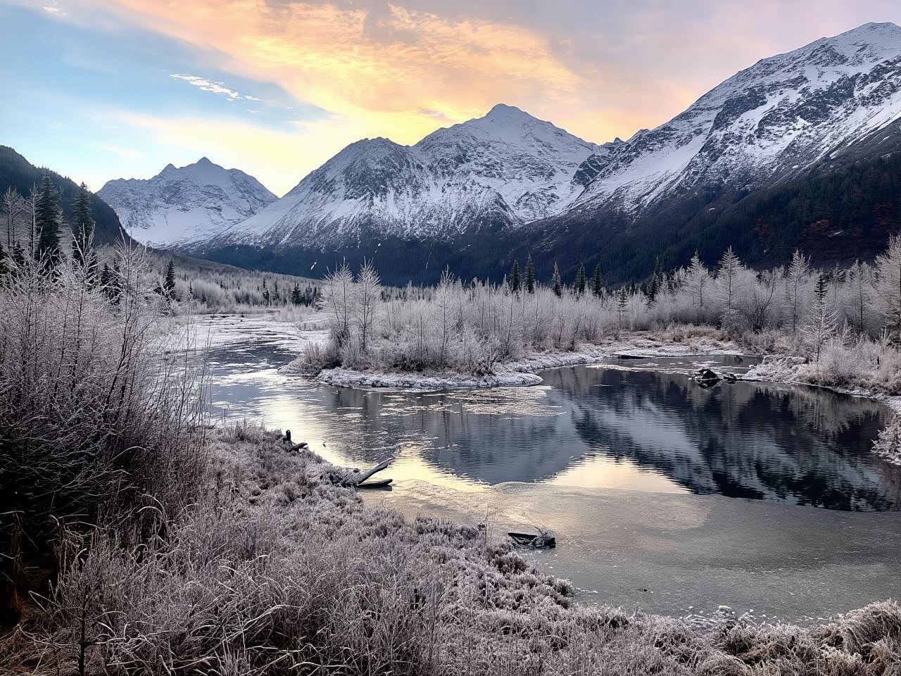 Chugach State Park winter valley and forest hike