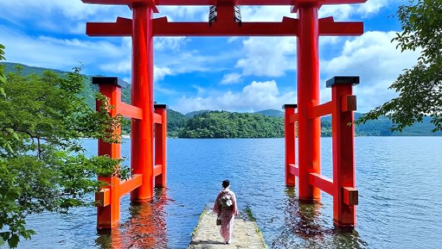 Hakone Shrine Ropeway + Owakudani Valley + Lake Ashi + Lake Yamanakako Shiratorihama Day Tour in Japan