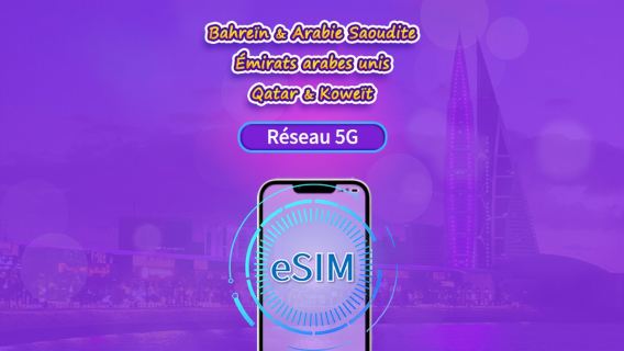 Bahrain/Saudi-Arabien/VAE/Katar/Kuwait | eSIM 5G/4G | Forfait journalier/forfait total | 24H | 1 à 30 jours | Code QR