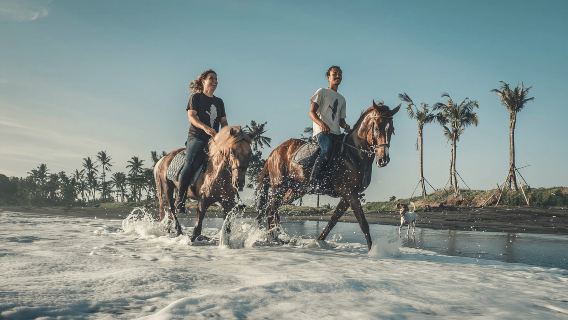 Esperienza a cavallo sulla spiaggia nera di Bali a Saba Beach