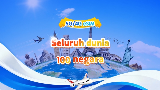 eSIM 5G/4G Global (100 Negara) | Pakej Harian/Jumlah | 500MB/hari - Jumlah 50GB | 1-90 hari | 24 jam