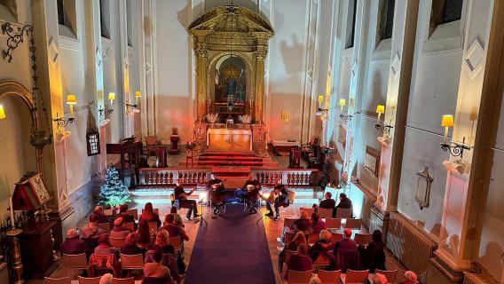 Venetië: concert van I MandolinVenice Quartet in de St. George's Church.