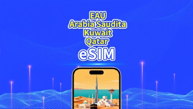 EAU/Arabia Saudita/Kuwait/Qatar 5G eSIM | Pacchetto Dati Giornaliero/Totale | 1–30 giorni | Fatturazione 24 ore | Codice QR