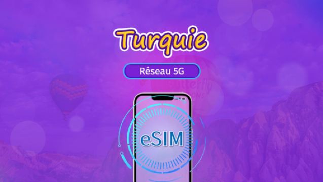 Turquie |  eSIM 5G/4G | Forfait Quotidien / Forfait à Volume Fixe | Facturation au Jour Civil | 1-30 Jours | Code QR