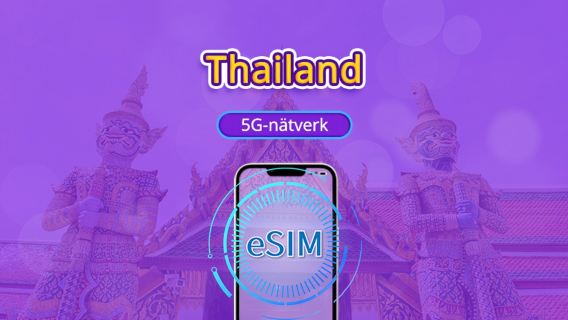 Thailand 5G eSIM | Stöder TikTok & ChatGPT | Dagligt datapaket / Totalt datapaket | Debitering per 24 timmar | 1–30 dagar | QR-kod