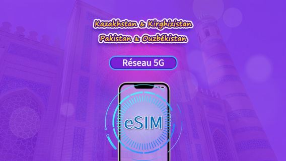 Kazakhstan/Kirghizistan/Pakistan/Ouzbékistan | eSIM 4G | Pass journalier / Forfait total | Facturation 24h | 1–30 jours | Code QR