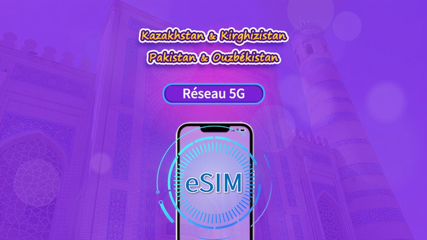 Kazakhstan/Kirghizistan/Pakistan/Ouzbékistan | eSIM 4G | Pass journalier / Forfait total | Facturation 24h | 1–30 jours | Code QR