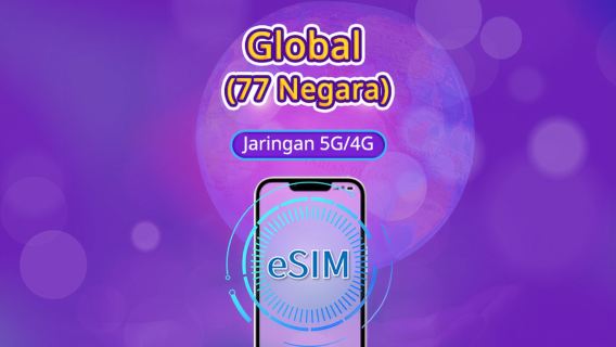 eSIM Global (77 Negara) 5G/4G | Mendukung Google Maps/TikTok/ChatGPT | Paket Data | Perhitungan 24 Jam | 1–7 Hari | Kode QR