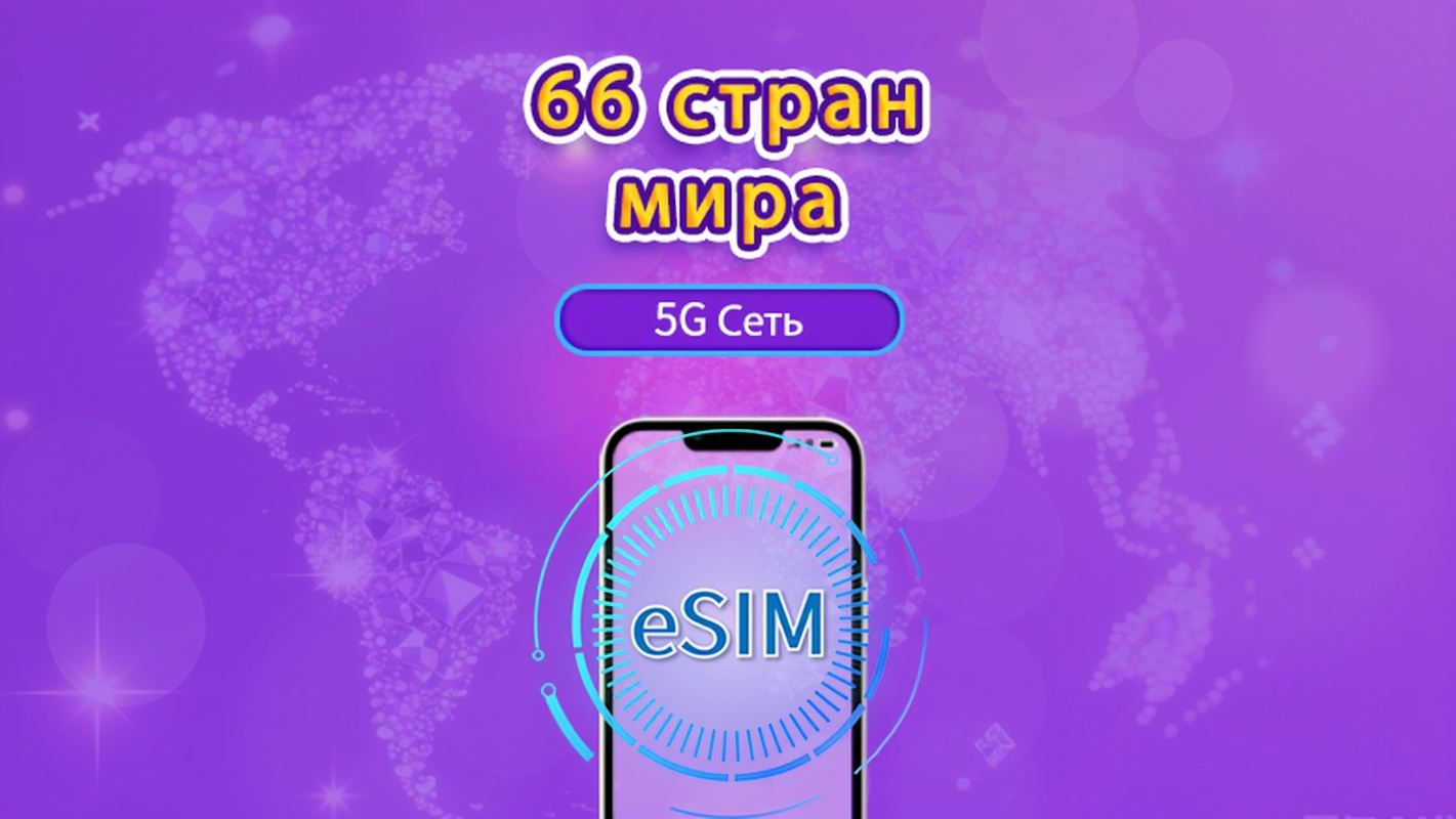 По всему миру (66 стран)|4G/5G eSIM|Пакет данных|Трафик сбрасывается раз в 24 часа|1-7 дней|QR-код
