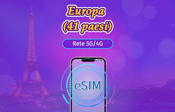 Europa (41 paesi) | eSIM 5G/4G | Pass giornaliero / Pacchetto totale | Addebito al giorno naturale | 1-90 giorni | Codice QR