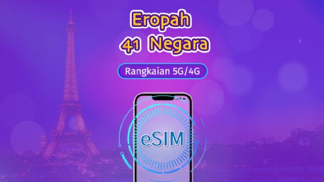 Eropah (41 negara) | eSIM 5G/4G | Pas Harian/Pakej Jumlah | Bil harian semula jadi | 1-90 hari | Kod QR