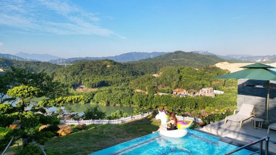 清遠熹樂谷山頂7房12床泳池溫泉別墅+泡池+烤肉+麻將KTV