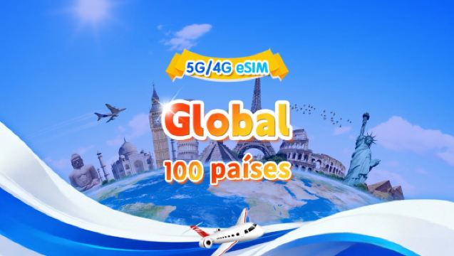 eSIM 5G/4G global (100 países) | Paquete diario/de volumen total | 500MB/día - 50GB en total | 1-90 días | 24 horas | Código QR