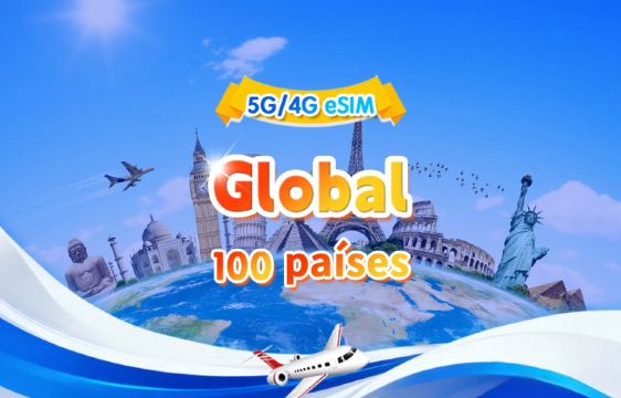 eSIM 5G/4G global (100 países) | Paquete diario/de volumen total | 500MB/día - 50GB en total | 1-90 días | 24 horas | Código QR