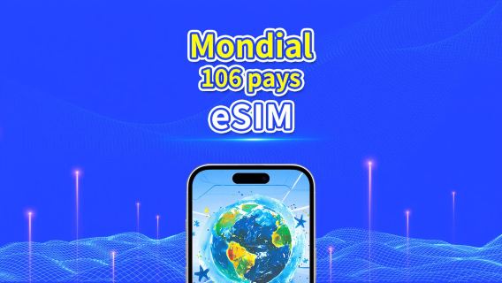 eSIM de 106 pays à travers le monde | 4G/5G | réseau à haute vitesse | Forfait de données quotidien/total | Facturation 24h/24 | 1-30 jours | code QR