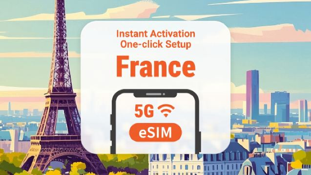 Pacote de dados 5G eSIM na França | Obtenha o código instantaneamente após o pedido, sem espera por entrega | Ativação rápida com um clique | Código QR