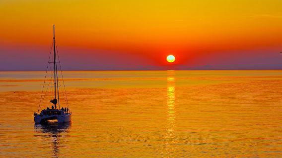 Santorini Sunset Luxury Sailing Catamaran Cruise with BBQ, drinks, transfer