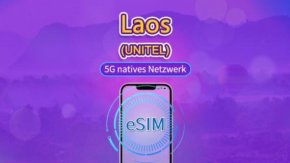 Laos | UNITEL 5G/4G eSIM | Datenpaket | Lokale Rufnummer | Daten erneuern sich alle 24 Stunden | Gültig 5-30 Tage | QR-Code