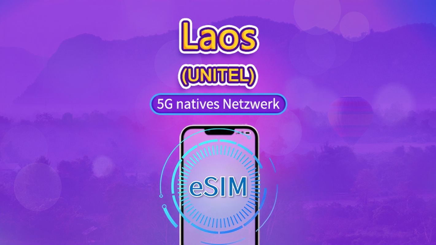 Laos | UNITEL 5G/4G eSIM | Datenpaket | Lokale Rufnummer | Daten erneuern sich alle 24 Stunden | Gültig 5-30 Tage | QR-Code