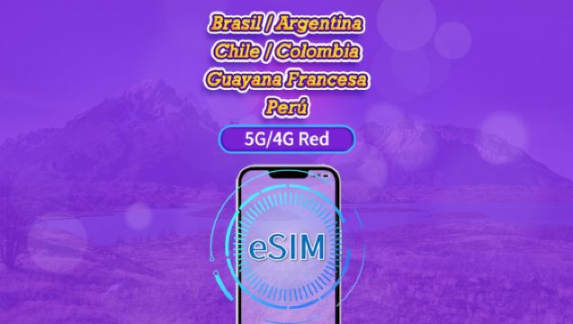 América del Sur (6 países) | eSIM 5G/4G | Pase diario/Paquete completo | Facturación 24H | 1-30 días | Código QR