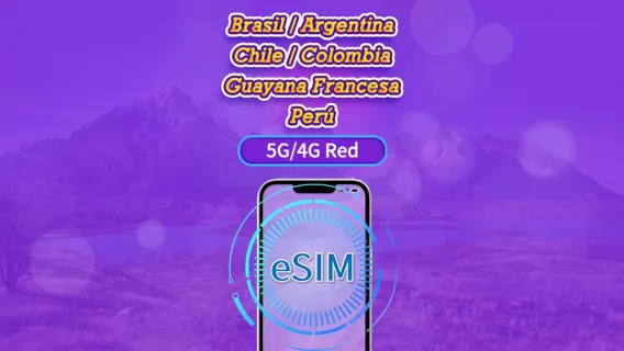 Sudamérica (6 países) | 4G/5G eSIM | Paquete diario/de datos | Facturación por 24 horas | 1-30 días | Código QR