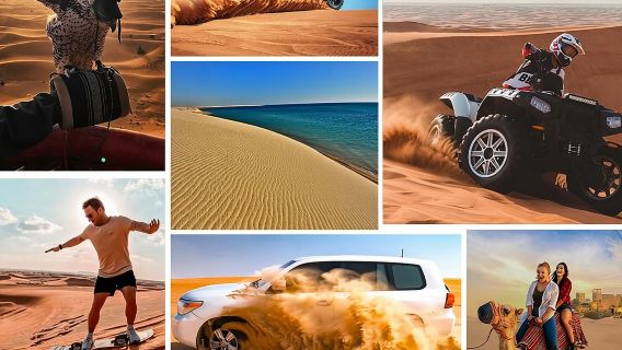 4 in 1 Desert Safari: Dune Bashing,Quad Bike,Camel & Sandboarding