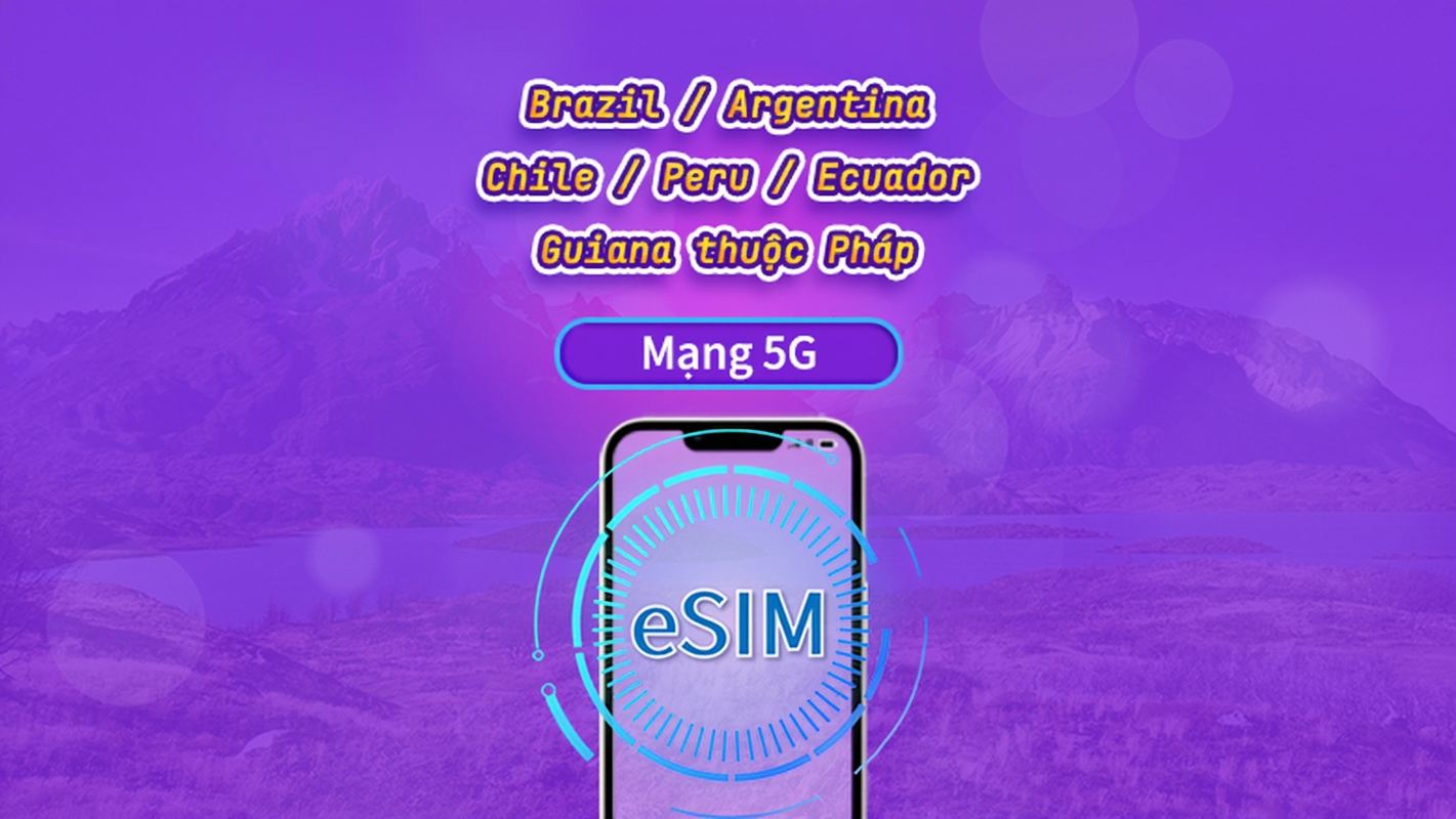 Nam Mỹ (6 quốc gia) |  eSIM 5G/4G | Gói theo ngày / Gói trọn gói | Tính phí mỗi 24 giờ | 1–30 ngày | Mã QR