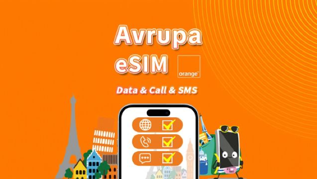 Avrupa Orange eSIM | 5G/4G | Toplam 20GB/50GB/100GB | Fransız numarası ile arama ve SMS | QR kodu