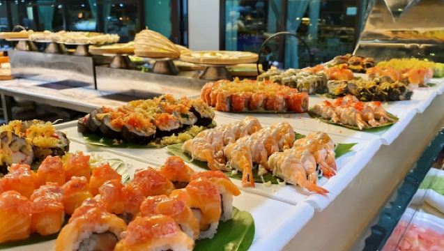 Buffet at Tonlebassac Restaurant in Phnom Penh, Cambodia