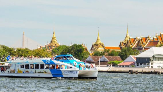 Bangkok Chao Phraya River hop-on hop-off catamaran day pass | Unlimited rides | Departures every 15-30 min | Self-guided tour of attractions along the Chao Phraya River