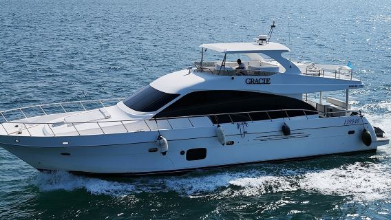 香港、サイクン ヨット レンタル - ハーフムーン ベイ、南豊湾、流涛湾、清水湾周辺を航海する 80 フィートの豪華ヨット (15 ~ 30 名に推奨)。