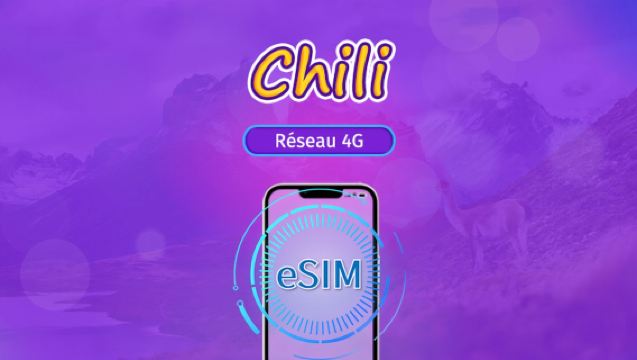 Chili | eSIM 4G | Forfaits journaliers/data | Facturation sur 24 heures | 1-30 jours | Code QR