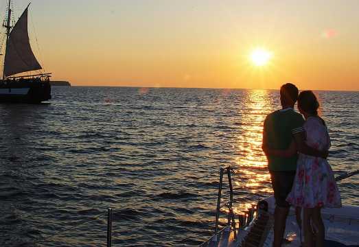 Sunset Sailing Catamaran Cruise in Santorini with BBQ and Drinks